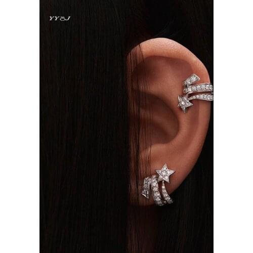 Comet star ear cuff earrings without piercing no hole cz stone Comet stud earrings for women luxury deigsner glitter dainty