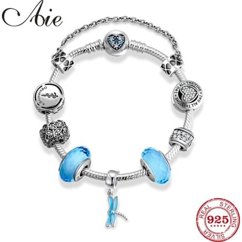Original 925 Sterling Silver ice blue Murano Glass Beads dragonfly Pendant Women Jewelry birthday Gift Finished Bracelets