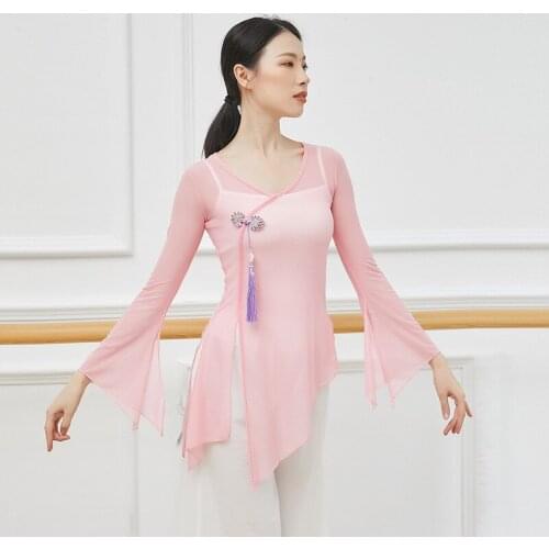Adult Classical Buckle Pendant Belly Dance Transparent Blouse Sheer Mesh Top Fairy Costume for Women Dancing Clothes Dancer Wear