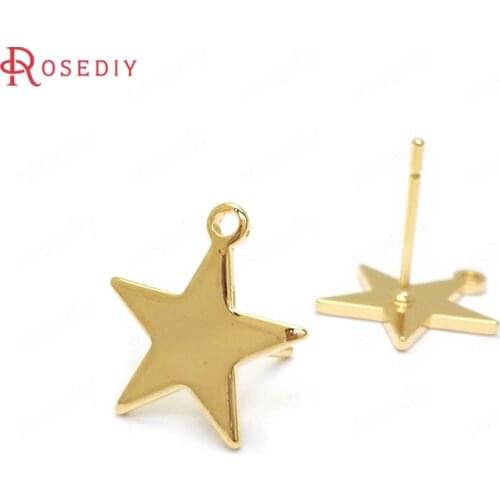 36031)20PCS 14x13MM 24K Gold Color Brass Star Shape Stud Earrings High Quality Diy Jewelry Findings Accessories