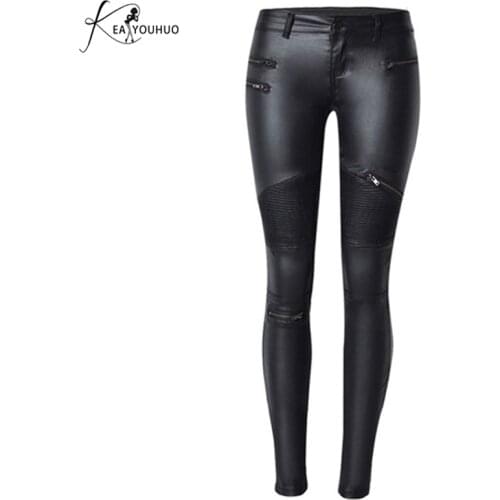 2020 Winter Faux Leather Pants Women High Waist Zippers Capris Pants Plus Size Trousers Women Pencil Pants Black Pantalon Femme