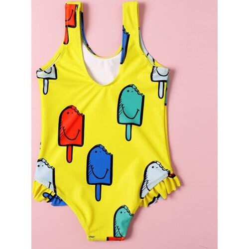 2021 Kids Swimwear For Girls Kawaii Cartoon Ice Cream Print One Piece Bathing Suit Swimwear Swimsuit Beach Swimsuit Bimba