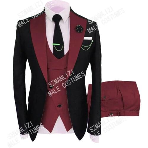 2021 Formal Slim Fit Dinner Party Men Suit Tuxedo Groom Custom Made Black Burgundy Best Man Smoking Jacket Wedding Suits For Men