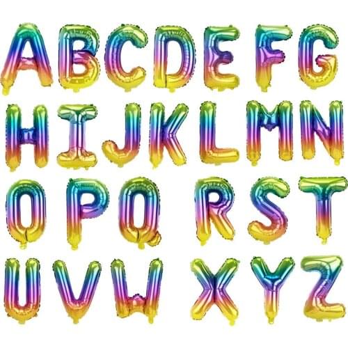 36cm16inch Balloons Rainbow Colorful Foil Helium Large Letter A~Z Font Party Birthday Wedding Decorations Supplies Eco-Friendly