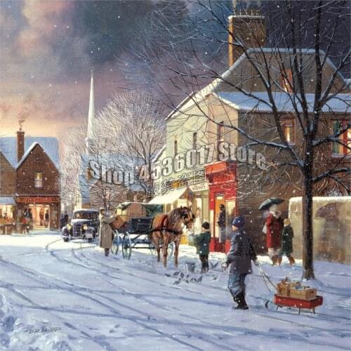 5D Diy Diamond Painting Cross Stitch Street Scene Winter landscape canvas Diamond Embroidery Mosaic Needlework Home Decoration