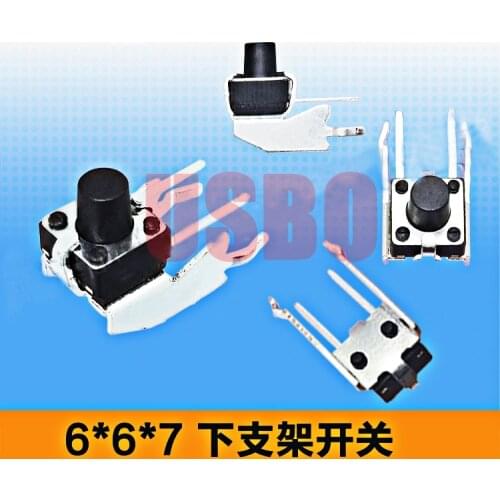 6*6*7mm Touch Tact Switch Small Push Button Switch With Bracke Horizontal Type With Support 2Pins Black