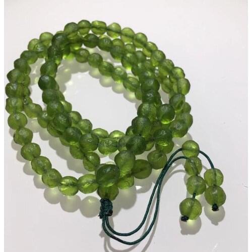 6mm Green GEM MOLDAVITE Meteorite Impact Glass 108 Beads Bracelet
