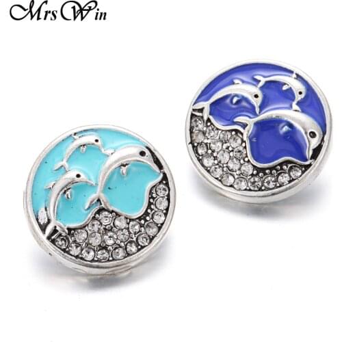 6pcs crystal dolphin sea Romantic style 18mm metal snap button Wrist watches for women jewelry charm DIY bracelet