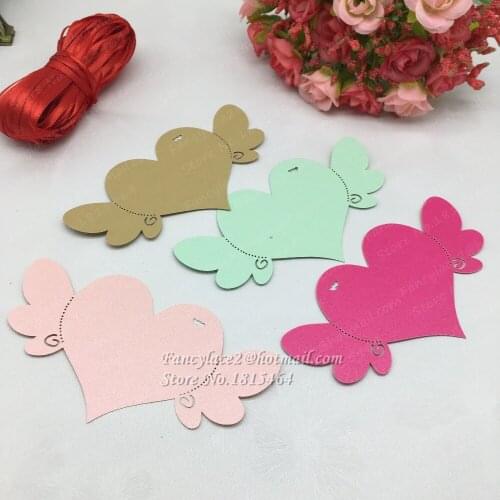 60pcs Wing Heart Shaped Paper Card Valentines / Wedding/ Wish Ornaments Hanging Thank you Card Party Event Decoration Supplies