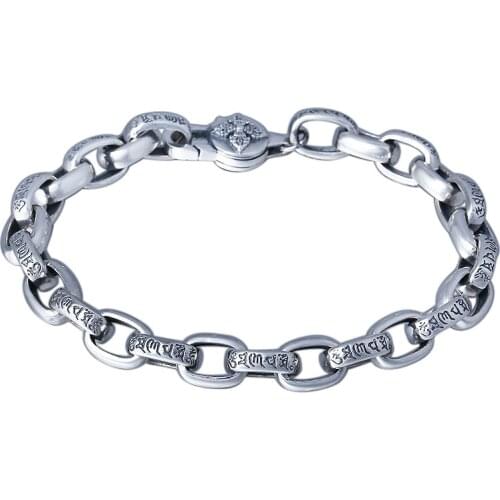 925 Sterling Silver Chinese style Om mani padme hum personality Bracelets for men Jin Gangchu silver hain wrist ornaments