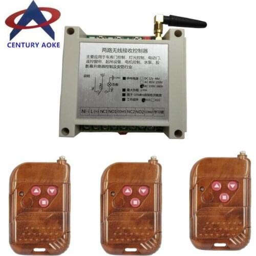 AC 220 V 240 V 250V 380V 2 CH 30A RF Wireless Remote Control garage door/motor/projection screen/blinds 1receiver+3transmitte