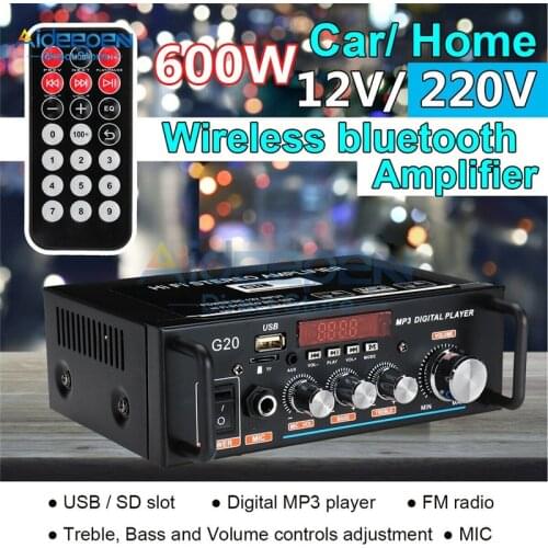 110V 220V 600W Car Amplificador HIFI 2-CH Audio Power Amplifier 12V Home Theater Amplifier Audio FM USB SD With Remote Control