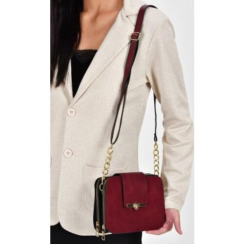 Bagzone Burgundy Women Semi Chain Strap Lock Detailed Shoulder Bag 10 VA2065