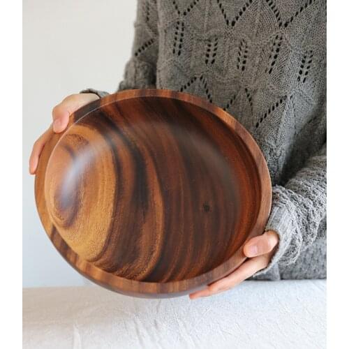 Acacia Wooden Bowl Japanese Style Wooden Tableware Household and Basin Fruit Plate Salad Bowl Whole Wooden Soup Bowl Wooden Bowl