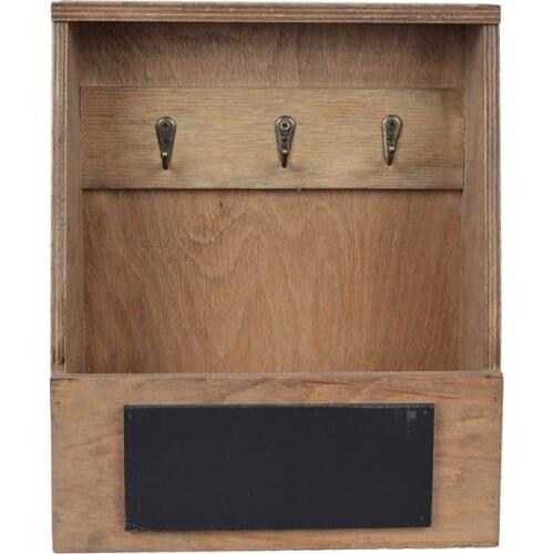 Mini wooden key hanging box with Writing Board Key Ring Hanger Box Width 12 cm Height 25 cm Height 30 cm Color Light Walnut Wood