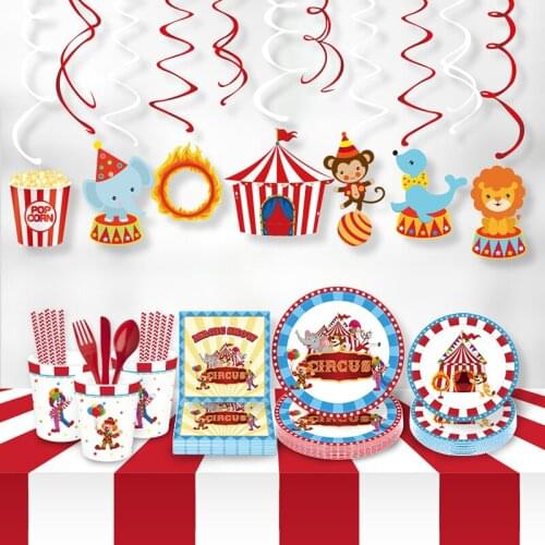 Circus Theme Paper Cup Plate Napkin Set Kids Birthday Baby Shower Party Decor Wedding Grand Event Party Tableware Supplies