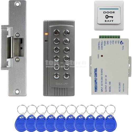 DIYSECUR RFID 125KHz Reader Keypad Access Control System Security Kit + Electric Strike Door Lock + Power Supply K4