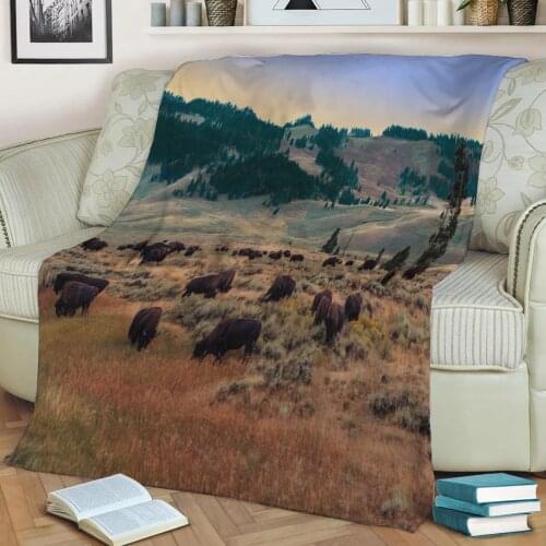 Bison in Paradise Flannel Throw Blanket 3D Printed Keep Warm Sofa Child Blanket Home Decor Textiles Dream Family Gift