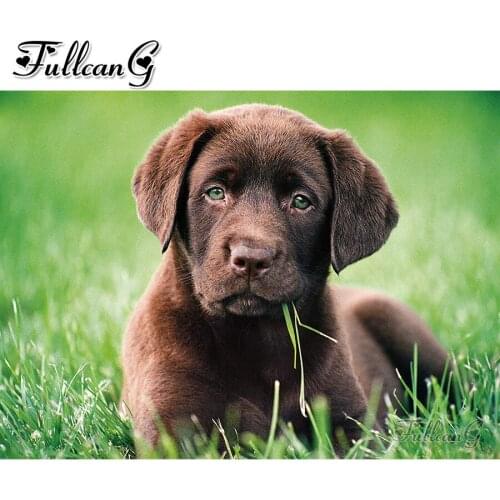 FULLCANG Labrador Welpe 5d diy diamond painting animal full square round drill rhinestone embroidery sale black pet dog FC3719