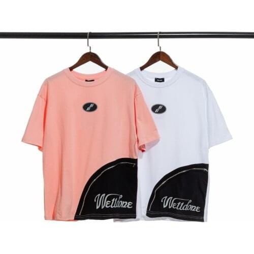 Mens T-shirt summer new semi-arc zipper color reflective print mens short-sleeved mens clothing graphic t shirts