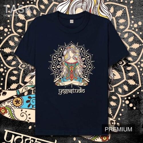 Yoga girl cartoon creative printed cotton short-sleeved t-shirt male tide brand casual round neck half-sleeved shirt fashion 07