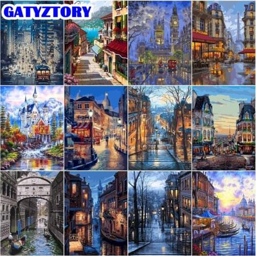 GATYZTORY Diamond Embroidery DIY Diamond Painting Urban Streets At Night Cross Stitch Mosaic Needlework Home Decor Gifts