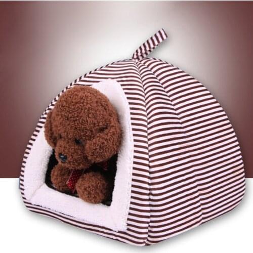 Classical Stripe Pet Kennel Teddy Mongolian Yurts Cats Nest Crystal velvet Tent For Small Dogs Cat Washable Pet Sleeping Mat Bed