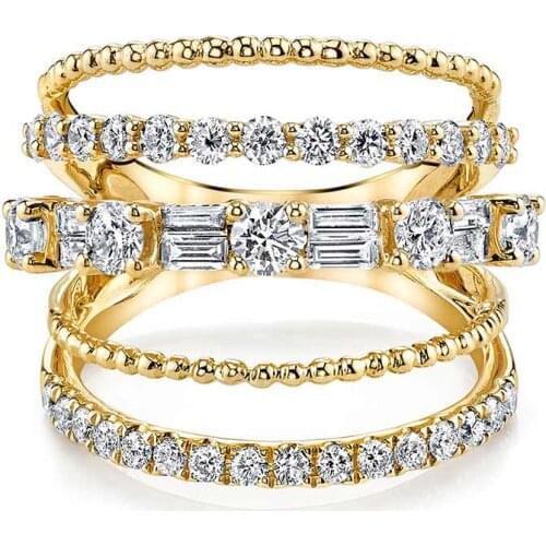 Huitan Trendy Bohemian Stylish Women Rings Several Layers With Full Micro Paved Women Jewelry Gold Color Available Ring