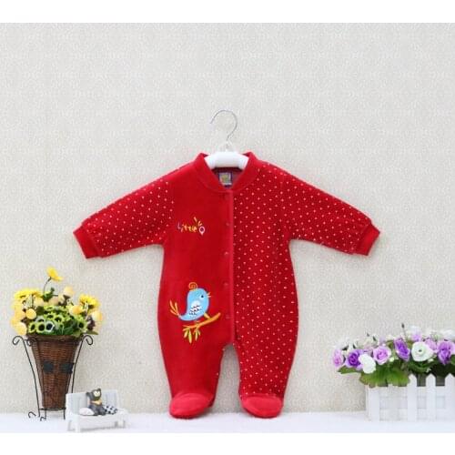 2021 Spring and Autumn Thick Baby Girls One Piece Romper Long Sleeve Hoodie Button Boys Sleeper Toddler Clothes