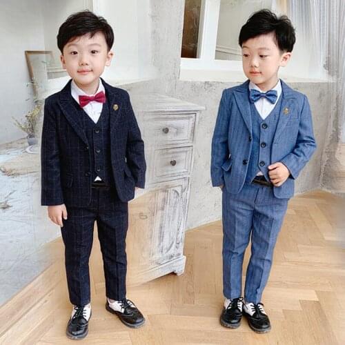 Flower Boys Luxurious Jacket Vest Pants 3Pcs Clothing Set Gentleman Kids Wedding Suit Children Performance Evening dresss