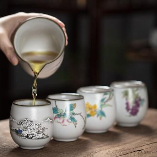 Moon White Ru Kiln Round Melting Cup Kombucha Cup Master Single Cup Gracked Glaze Teacup Tea Set Ceramic Cup Ceramic Teacups