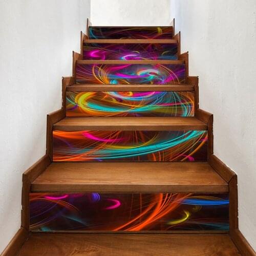 Print Art Picture Abstract Colorful 3D Stair Sticker DIY Home Decor Decals Self Adhesive Waterproof Mural For Bedroom Renovation