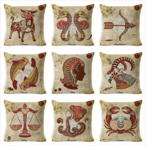 Aries Leo Aries Virgo Cushion Cover 12 Constellations Cushion Case Home Decorative Pillow Case Cotton Linen Pillowcase 45x45cm