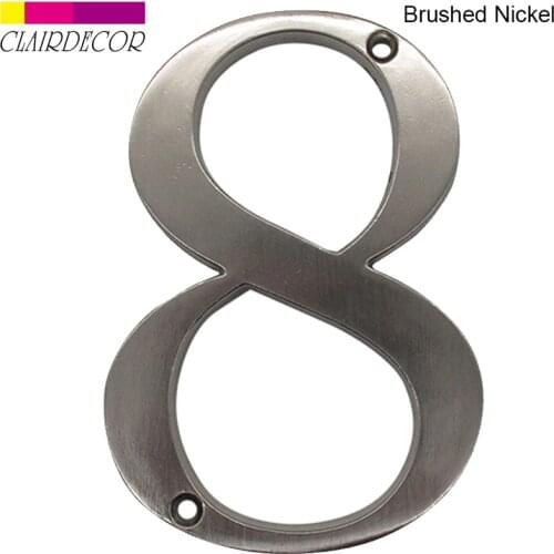 House Number 101mm Flush Mount Brushed Nickel Metal Number Door Address Number Zinc Alloy Screw Mounted Outdoor Address Sign #8