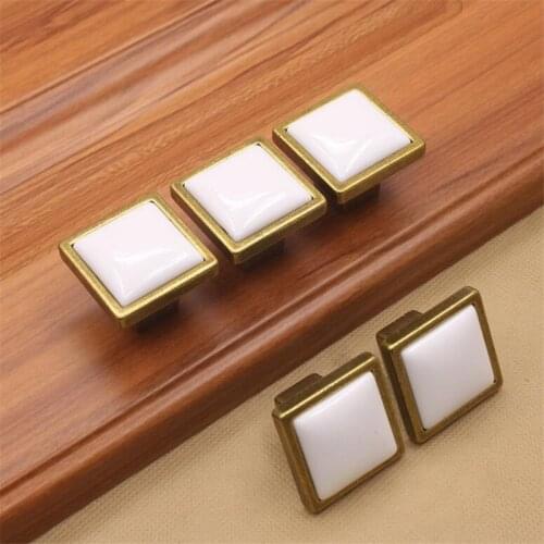 New Modern Square Ceramic Handle Black White Wardrobe Drawer Cupboard Cabinet Door Single Hole Zinc Alloy Handles Furniture