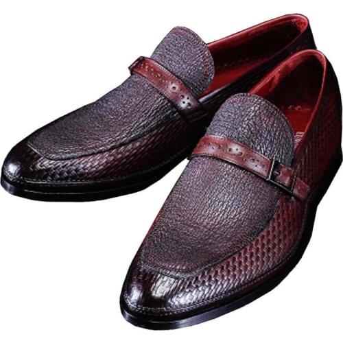Ourui New shark skin business suit shoes for men this summer Wine red