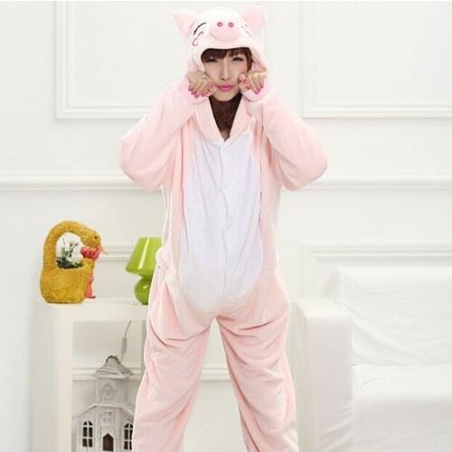 Animal Pig Kigurumi Onesie Adult Teenagers Women Pijama Pajamas Funny Flannel Warm Soft Pink Onepiece Night Home Jumpsuit