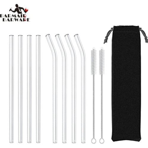 4Pcs Glass Straws Reusable Drinking Glass Tube Eco-friendly With Cleaning Brush Events Party Favors Supply