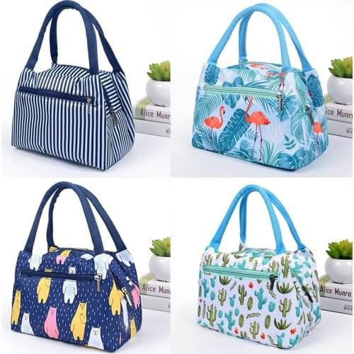 Flamingo Picnic Bags Women Lunch Box Portable Insulated Thermal Cooler Waterproof Zipper Beach Lunch Bag For Woman Student Kids