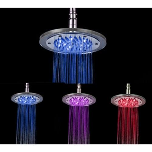 LED Acrylic Round Top Spray Shower Head Three Color Luminous 8 Inch Large Showers Water Booster Temperature Control