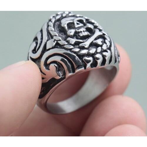 Vintage Unique Skull Rings For Men Punk Style Skull Biker Ring Stainless Steel Skeleton Halloween Jewelry