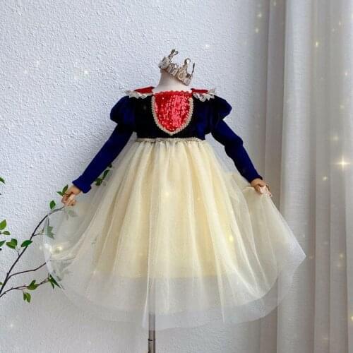 Girls knitted sequin princess dress wholesale baby girl lace collar tulle long sleeve dresses