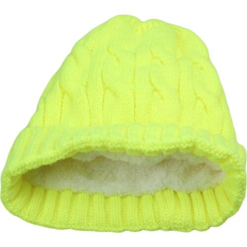Bright Color Knitted Winter Hats Women Fleece Lined Thermal Beanie Cap for Men Neon Yellow Orange Black Dark Red