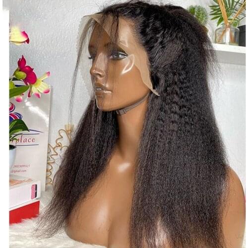 Yaki 180 % Density 26 Inch Long Kinky Straight Synthetic Front Lace Wig For Black Women Babyhair Preplucked Cosplay Daily Soft