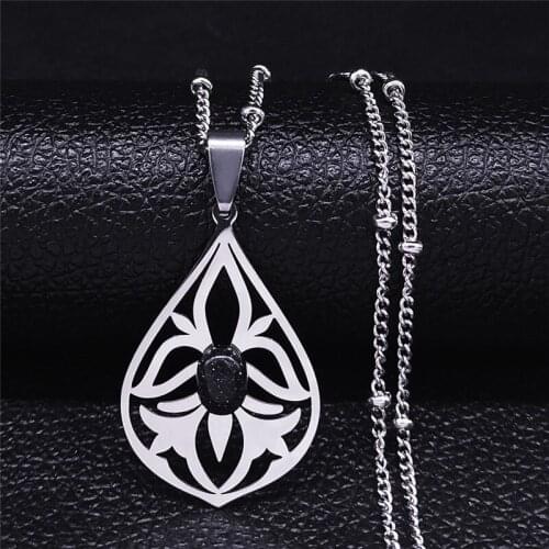 Water Drop Flower of Life Natural Stone Stainless Steel Chain Necklaces Women/Men Silver Color Jewelry colier femme NXH53S04