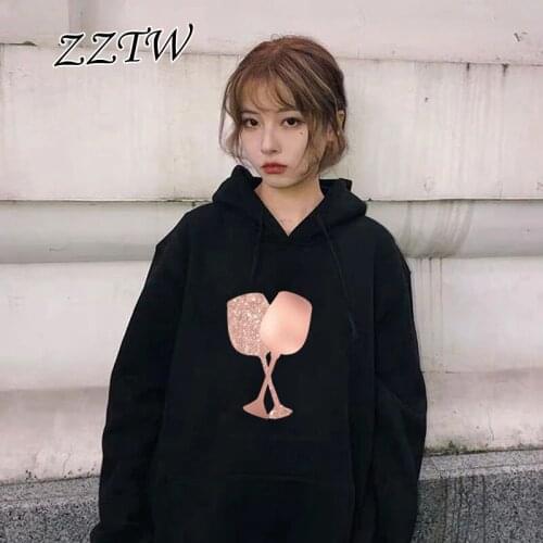 Hoodie Women Rose Gold Wine Glasses Print Hoodie Casual Ladies Hoodie Autumn Fashion oversized Hoodie Female
