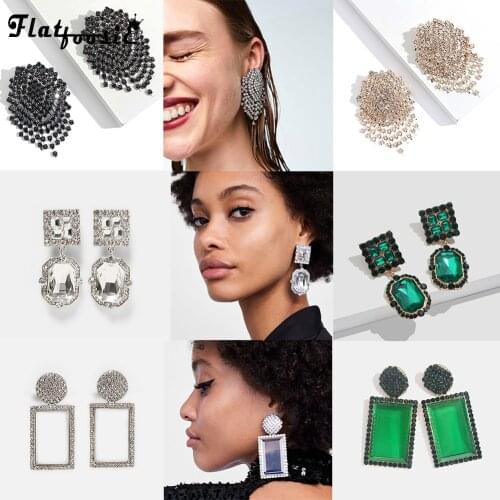 Flatfoosie Fashion Crystal Long Dangle Earrings For Women Geometric Vintage Tassel Drop Earring Statement Wedding Party Jewelry