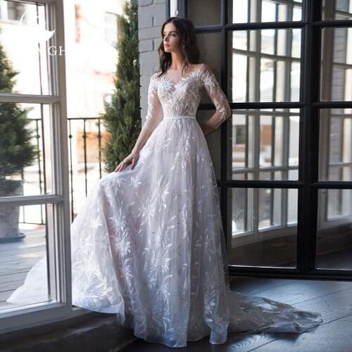 Aedmgh A-Line Beach Wedding Dresses 2021 Sweetheart Half Sleeve Court Train Vestido De Novia Shiny Appliques Boho Robe De Marige