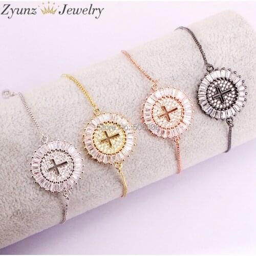 10PCS ZYZ327-1336 CZ Pave Micro Round Disc Cross connector, Crystal charm connector Fashion Micro Pave Focal Charm Bracelet