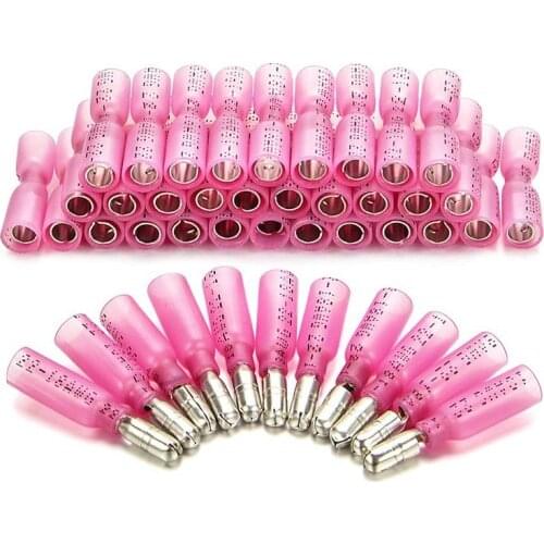 200PCS Waterproof Heat Shrink Bullet Female Male Electrical Wire Connectors Splice Crimp Terminals Kit 22-18AWG Red